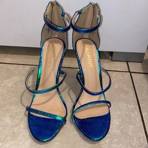 LILIANA BLUE AND GREEN MERMAID STILETTOS SIZE 10